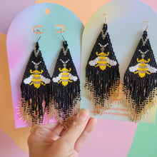 Load image into Gallery viewer, Beaded Bee Fringe Statement Earrings