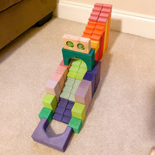 Load image into Gallery viewer, 12-Piece Stained Stepped Roof Building Block Set — Pastel / Macaron Colors