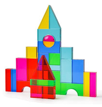 Load image into Gallery viewer, **Pre-order (Ships in 2-3 Weeks)**28 Pcs Rainbow Translucent Acrylic Sensory Building Blocks with Storage Tray