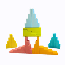 Load image into Gallery viewer, 12-Piece Stained Stepped Roof Building Block Set — Pastel / Macaron Colors