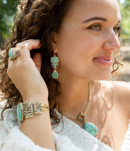 Load image into Gallery viewer, Imara Blue Turquoise and Golden Statement Earrings