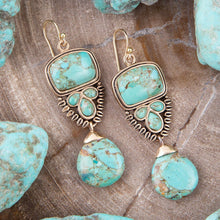 Load image into Gallery viewer, Imara Blue Turquoise and Golden Statement Earrings