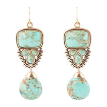 Load image into Gallery viewer, Imara Blue Turquoise and Golden Statement Earrings