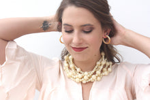 Load image into Gallery viewer, Yellow &amp; Cream Striped Marbled Lucite Pin Up Hoop Earrings