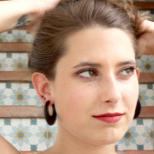 Load image into Gallery viewer, Brown Mod Go Go Lucite Hoop Earrings