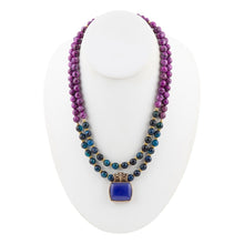 Load image into Gallery viewer, Indigo Blue Agate Pendant Statemen Golden Necklace