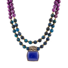 Load image into Gallery viewer, Indigo Blue Agate Pendant Statemen Golden Necklace