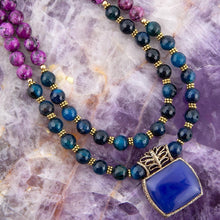 Load image into Gallery viewer, Indigo Blue Agate Pendant Statemen Golden Necklace