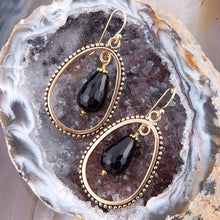 Load image into Gallery viewer, Inline Black Onyx Drop Golden Earrings