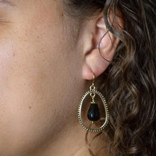 Load image into Gallery viewer, Inline Black Onyx Drop Golden Earrings