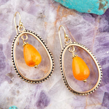 Load image into Gallery viewer, Inline Orange Jade Drop Golden Earrings