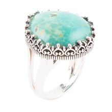 Load image into Gallery viewer, Intricate Green Turquoise and Sterling Silver Ring