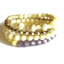 Load image into Gallery viewer, Cream &amp; Lilac and Golds Stack &amp; Stretch Bracelets Set *