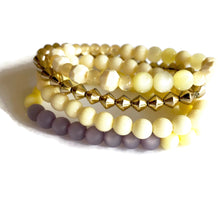 Load image into Gallery viewer, Cream &amp; Lilac and Golds Stack &amp; Stretch Bracelets Set *