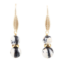 Load image into Gallery viewer, Agate Black and White Neutrals Golden Drop Earrings