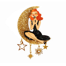 Load image into Gallery viewer, Singer sitting on the Moon Brooch by Laliblue