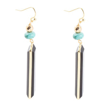 Load image into Gallery viewer, Jett Black Onyx Linear Golden Drop Earrings