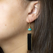 Load image into Gallery viewer, Jett Black Onyx Linear Golden Drop Earrings