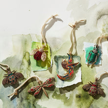 Load image into Gallery viewer, Jeweled insect hanging ornaments, ruby and emerald