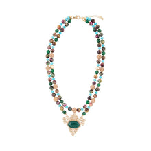 Load image into Gallery viewer, Jeweled Tyger's Eye and Green Onyx Golden Pendant Necklaces
