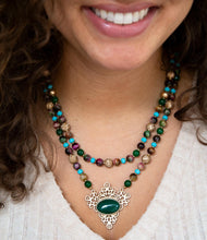 Load image into Gallery viewer, Jeweled Tyger's Eye and Green Onyx Golden Pendant Necklaces