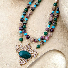 Load image into Gallery viewer, Jeweled Tyger's Eye and Green Onyx Golden Pendant Necklaces