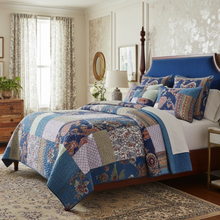 Load image into Gallery viewer, Tache Bohemian Night Flower Paisley Floral Navy Blue Pastel Cotton Patchwork Quilt Set (JHW-882)