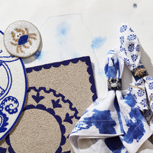 Load image into Gallery viewer, Stripey bee resin napkin rings, blue tortoiseshell, set of four