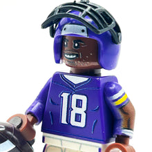 Load image into Gallery viewer, #18 WR Vikings Football Player Minifig made using LEGO parts - B3 Customs