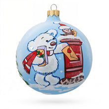 Load image into Gallery viewer, Bear Mailing Christmas Wish List Glass Ball Christmas Ornament  3.25 Inches