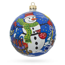 Load image into Gallery viewer, Festive Snowman with Gifts - Glass Ball Christmas Ornament 3.25 Inches
