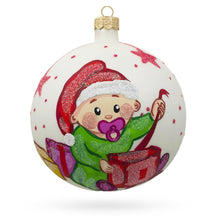 Load image into Gallery viewer, Girl Opening Gift Glass Ball Baby's First Christmas Ornament 4 Inches