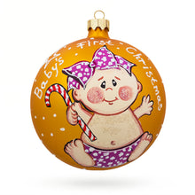 Load image into Gallery viewer, Girl with Candy Cane Glass Ball Baby's First Christmas Ornament 4 Inches