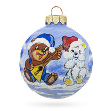 Load image into Gallery viewer, Bear with Balalaika and Santa Hat Glass Ball Christmas Ornament 3.25 Inches