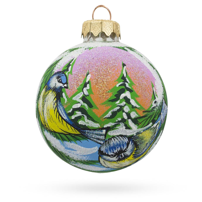 Twin Blue Birds Glass Ball Christmas Ornament 3.25 Inches
