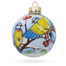 Load image into Gallery viewer, Blue and Yellow Birds on Branch Glass Ball Christmas Ornament 3.25 Inches