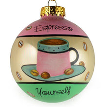 Load image into Gallery viewer, Set of 6 Coffee, Mocha, Latte Lovers Christmas Glass Ball Ornaments 3.25 Inches