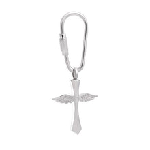 Load image into Gallery viewer, Silver Angel Wing Cross Cremation Urn Keychain