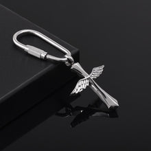 Load image into Gallery viewer, Silver Angel Wing Cross Cremation Urn Keychain