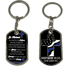 Load image into Gallery viewer, GL5-005 Police Officer Prayer Saint Michael Protect Us Matthew 14:30 Challenge Coin Dog Tag Keychain Thin Blue Line