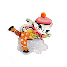 Load image into Gallery viewer, Kitten Skating on Ice Brooch by Laliblue