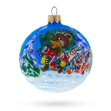 Bear with Rabbit and Fox Glass Ball Ornament 3.25 Inches