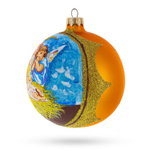 Load image into Gallery viewer, Divine Angels Overlooking Baby Jesus Glass Ball Christmas Ornament 4 Inches