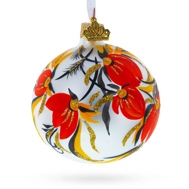 Adonis Flowers in White Glass Ball Christmas Ornament