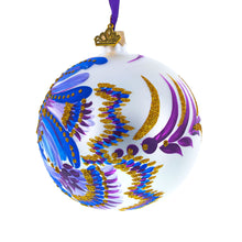 Load image into Gallery viewer, Floral Blue and Gold Glass Ball Christmas Ornament