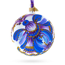 Load image into Gallery viewer, Floral Blue and Gold Glass Ball Christmas Ornament