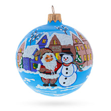 Load image into Gallery viewer, Santa &amp; Snowman Winter Village Scene Glass Ball Christmas Ornament 3.25 Inches