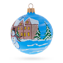 Load image into Gallery viewer, Santa &amp; Snowman Winter Village Scene Glass Ball Christmas Ornament 3.25 Inches