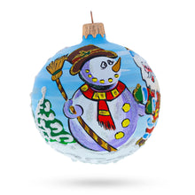 Load image into Gallery viewer, Joyful Laughing Santa with Snowman Glass Ball Christmas Ornament 3.25 Inches