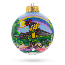 Load image into Gallery viewer, Monkey Under Rainbow Glass Ball Christmas Ornament 4 Inches